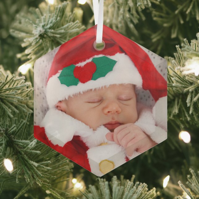 Two Photos Baby Family Picture Glass Ornament (Insitu)
