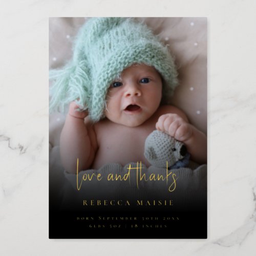 Two Photos Black Foil Birth Announcement 