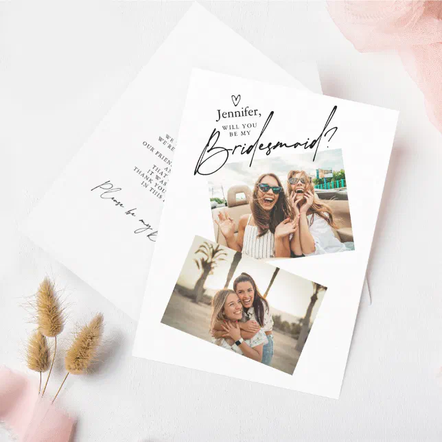 Two Photos Bridesmaid Proposal Card Template | Zazzle