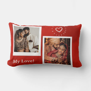 Two Photos Collage Happy Valentines Day Lumbar Pillow