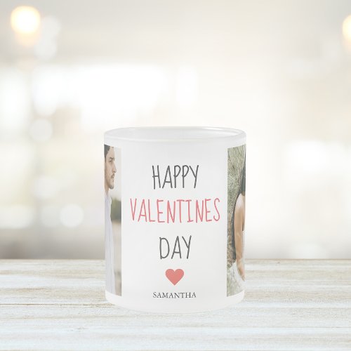 Two Photos  Happy Valentines Day  Couple Gift Frosted Glass Coffee Mug