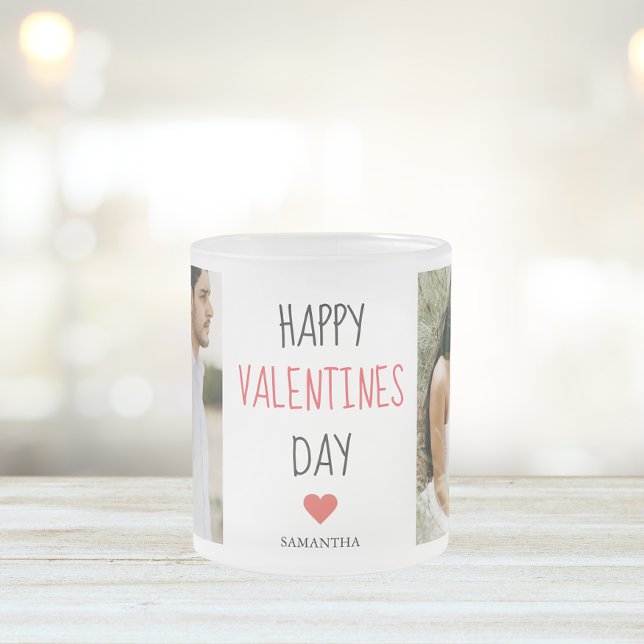 Two Photos | Happy Valentines Day | Couple Gift Frosted Glass Coffee Mug (Creator Uploaded)