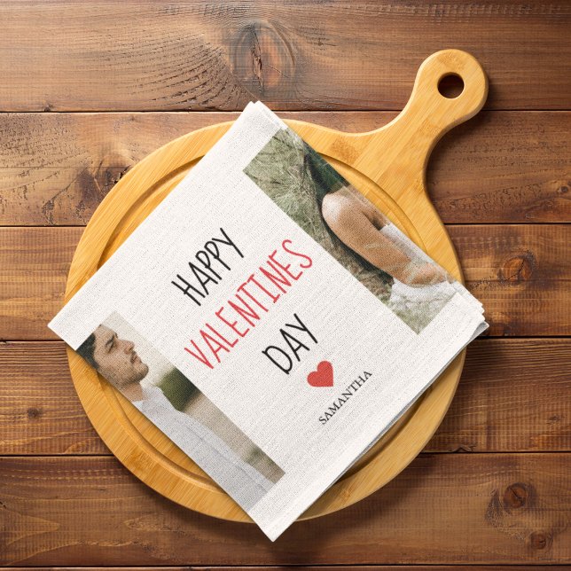 Two Photos | Happy Valentines Day | Couple Gift Kitchen Towel (Creator Uploaded)