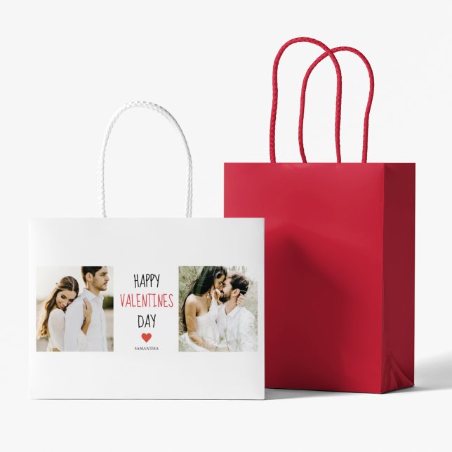 Two Photos | Happy Valentines Day | Couple Gift Large Gift Bag (Creator Uploaded)