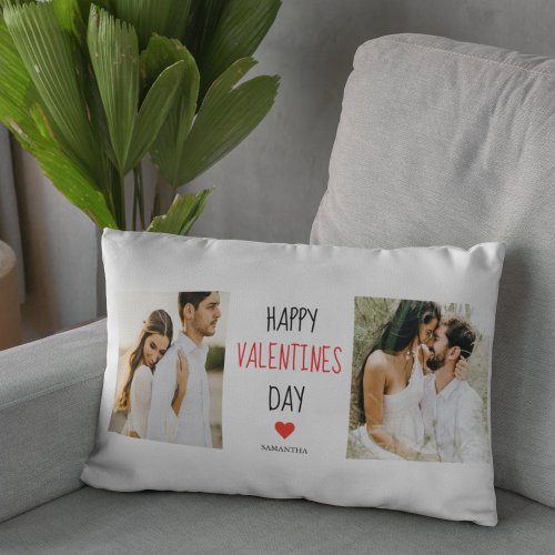 Two Photos  Happy Valentines Day  Couple Gift Lumbar Pillow