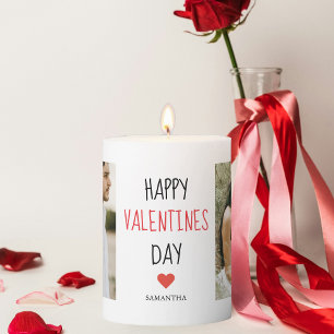 Two Photos Happy Valentines Day Couple Gift Pillar Candle