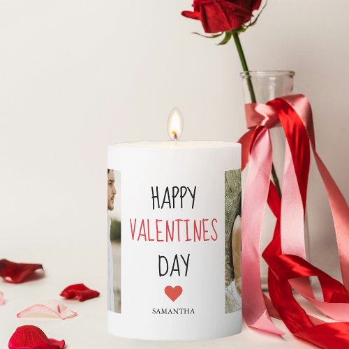 Two Photos  Happy Valentines Day  Couple Gift Pillar Candle