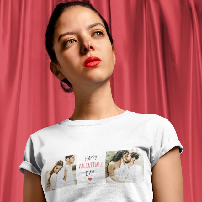 Two Photos | Happy Valentines Day | Couple Gift T-Shirt (Creator Uploaded)