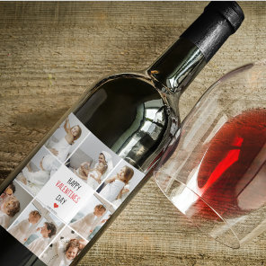 Two Photos | Happy Valentines Day | Couple Gift Wine Label