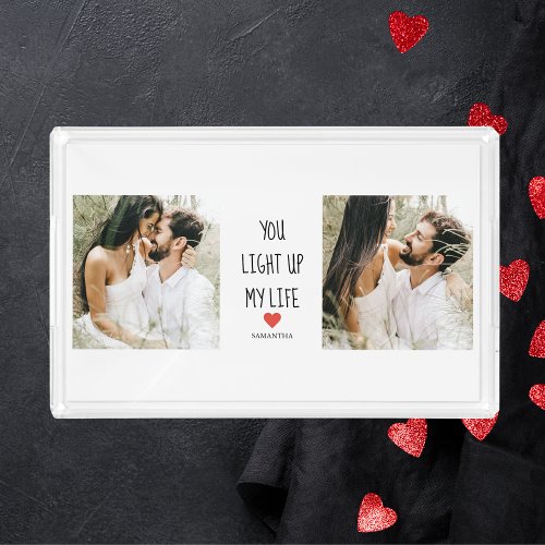 Two Photos  Happy Valentines Day  Romantic Quote Acrylic Tray