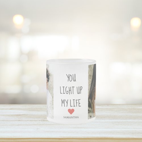 Two Photos  Happy Valentines Day  Romantic Quote Frosted Glass Coffee Mug