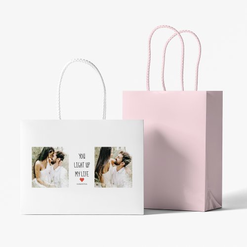 Two Photos  Happy Valentines Day  Romantic Quote Large Gift Bag