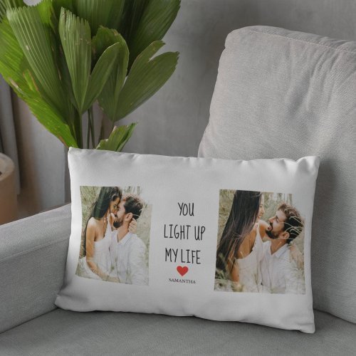 Two Photos  Happy Valentines Day  Romantic Quote Lumbar Pillow