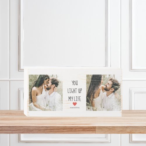 Two Photos  Happy Valentines Day  Romantic Quote Wooden Box Sign