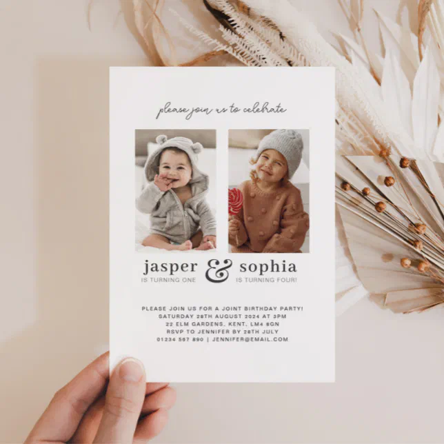 Two Photos Joint Birthday Invitation Zazzle