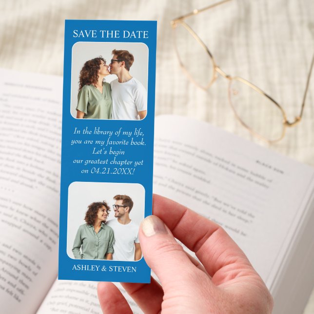 Two photos library quote Save the Date and QR code Bookmarks (Hand)