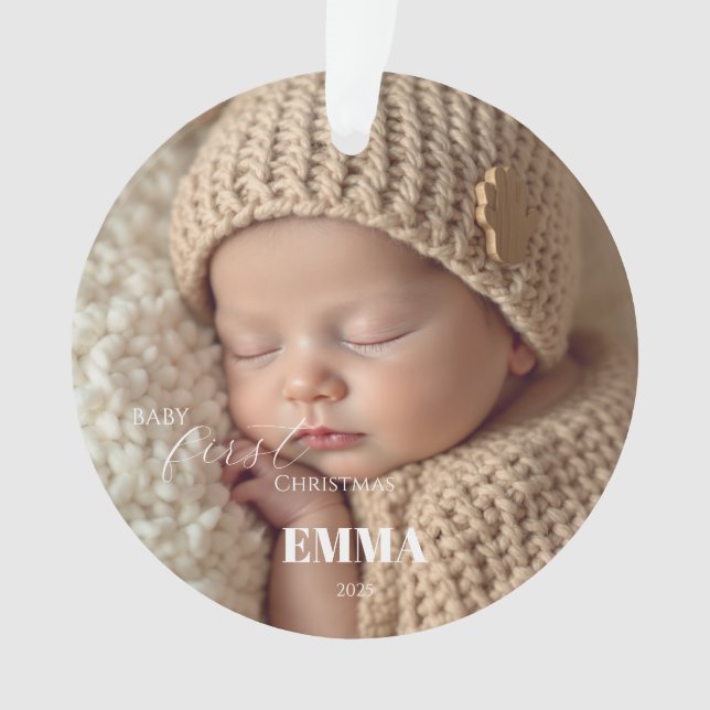 Two Photos Minimalist Baby First Christmas Ornament (Front)