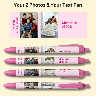 TWO Photos, Name Date, your Text on Pink Pen