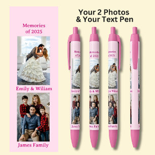 TWO Photos, Name Date, your Text on Pink, Pink Pen