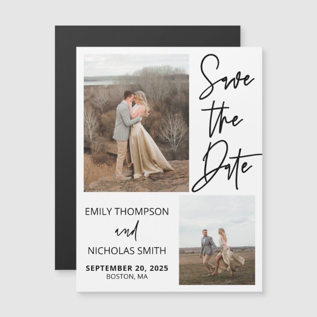 Two Picture Save the Date Magnets in Black (Front/Back)