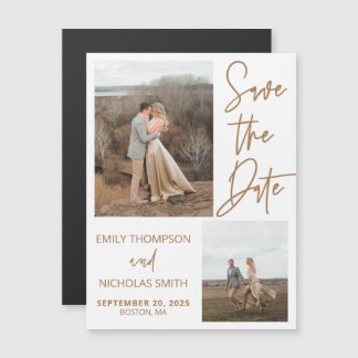 Two Picture Save the Date Magnets in Gold