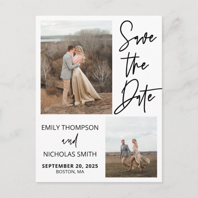 Two Picture Save The Date Postcard in Black (Front)