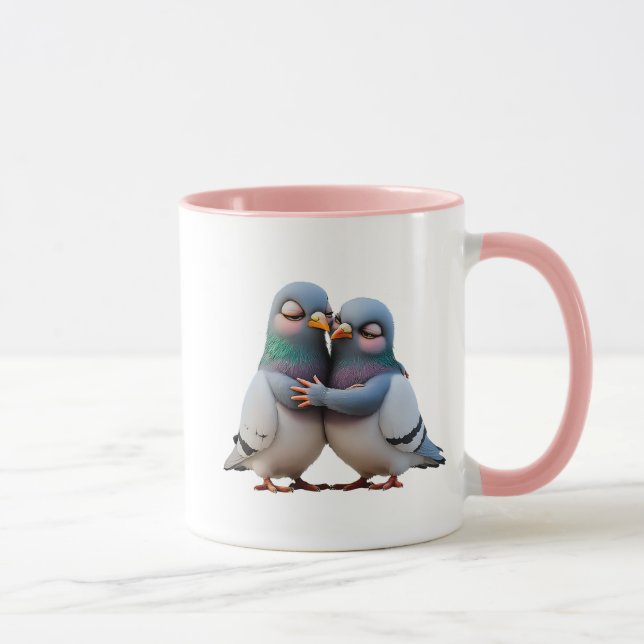 Two pigeons in couples very in love. mug (Right)