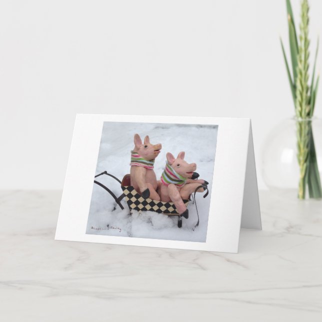 Two Pigs in a Sled Card (Front)