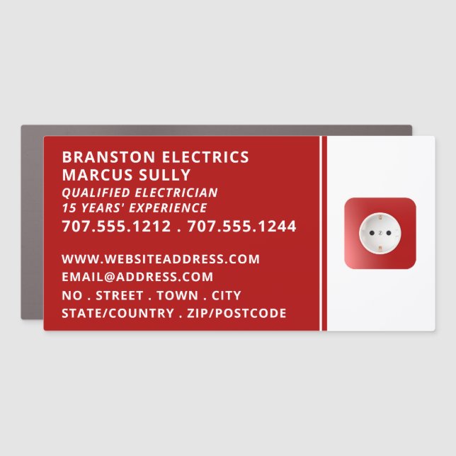 Two Pin Power Socket, Electrician Car Magnet (Front)