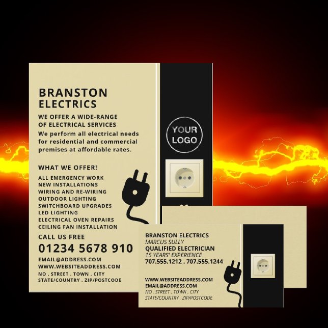 Two Pin Power Socket & Plug, Electrician Business Card (Creator Uploaded)