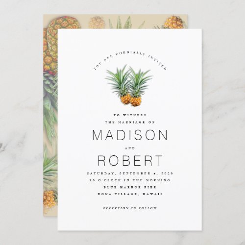 Two Pineapples Hawaiian theme Wedding Invitations