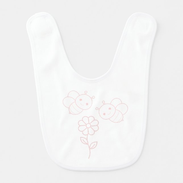 Two Pink Baby Bumblebees and One Pink Daisy  Baby Bib (Front)