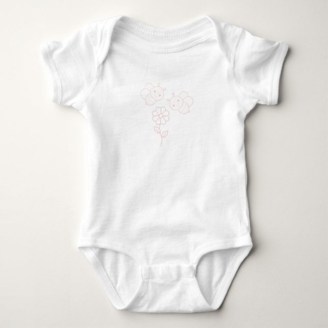 Two Pink Baby Bumblebees and One Pink Daisy Flower Baby Bodysuit (Front)