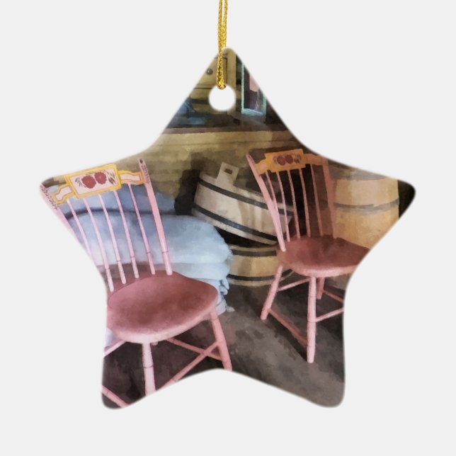 Two Pink Chairs In General Store Ceramic Ornament (Front)