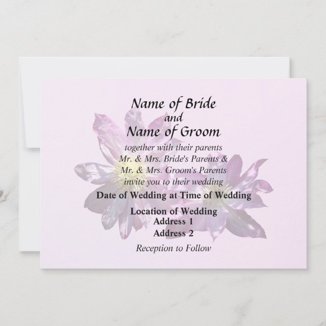 Two Pink Clematis Invitation (Front)