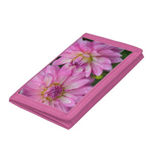 Two pink dahlia flowers tri-fold wallet