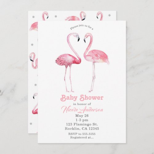 Two Pink Flamingos Flamingo Tropical Baby Shower Invitation