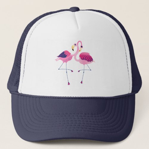 Two Pink Flamingos Illustration Trucker Hat