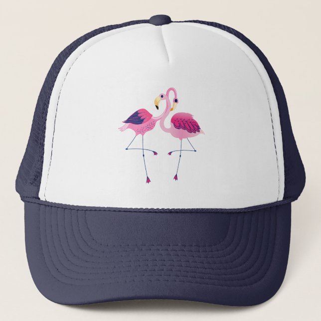 Two Pink Flamingos Illustration Trucker Hat (Front)