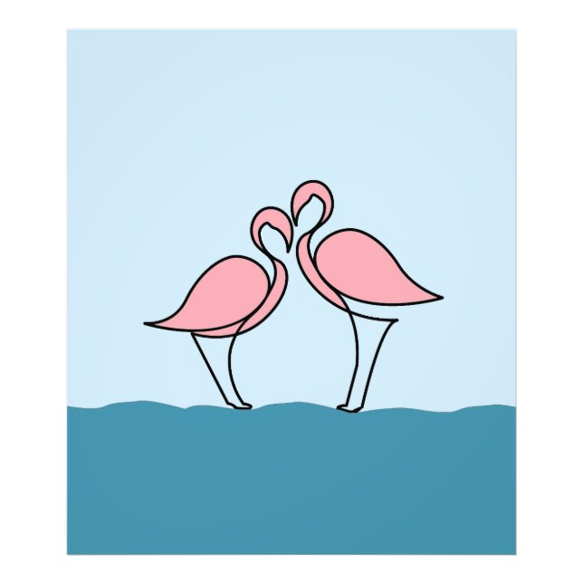 Two Pink Flamingos on the Water Line Drawing Photo Print (Front)