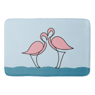 Two Pink Flamingos on Water Bath Mat