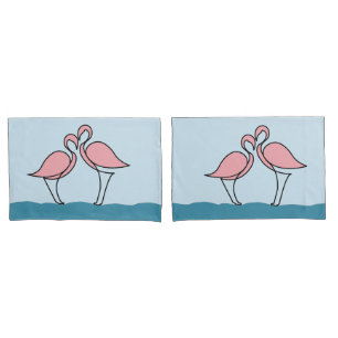 Two Pink Flamingos on Water Pillow Case
