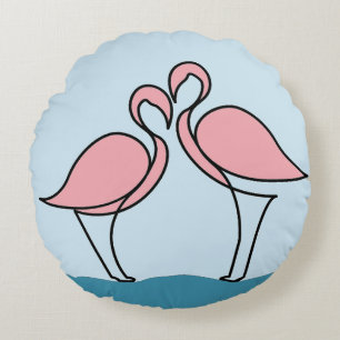 Two Pink Flamingos on Water Round Pillow