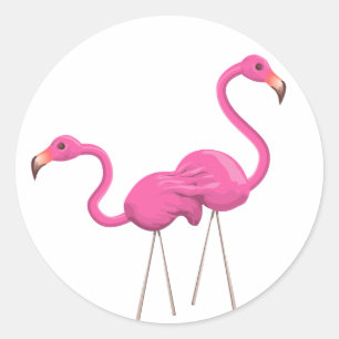 Two Pink Flamingos standing together Classic Round Sticker