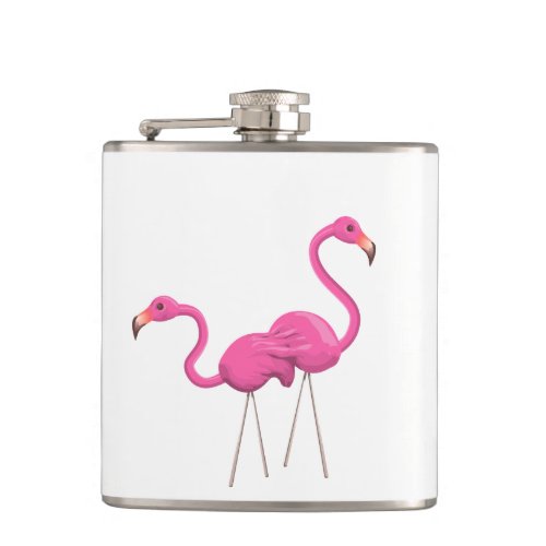 Two Pink Flamingos standing together Hip Flask