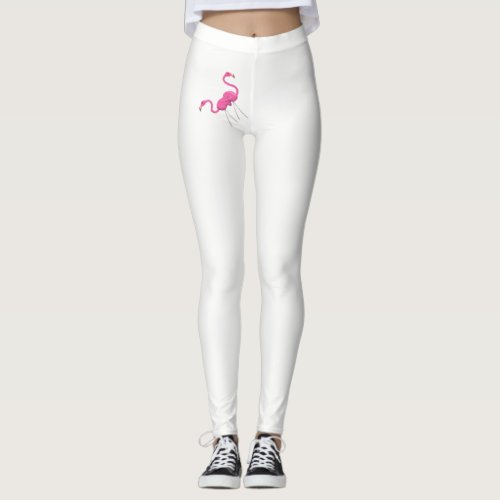 Two Pink Flamingos standing together Leggings