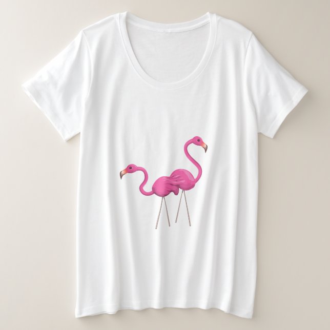 Two Pink Flamingos standing together Plus Size T-Shirt (Design Front)