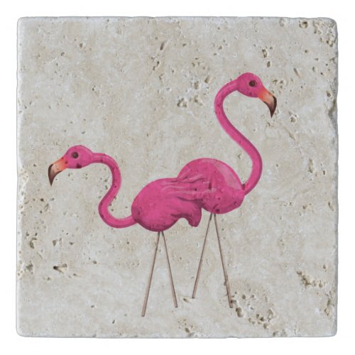 Two Pink Flamingos standing together Trivet