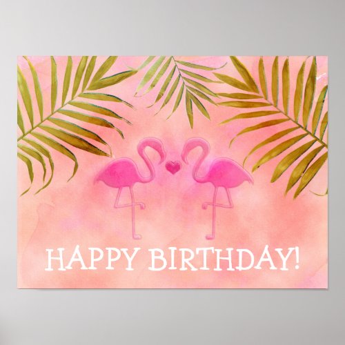Two Pink Flamingos Tropical Beach Party Banner Poster