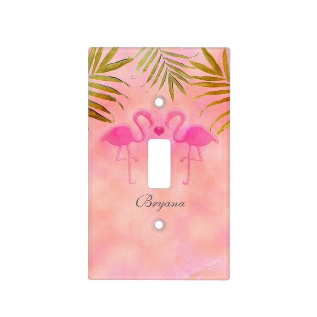 Two Pink Flamingos Tropical Decor Light Switch Cover (Front)